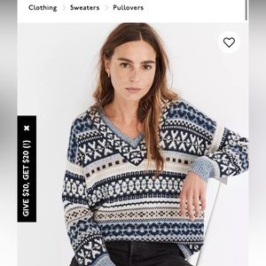 Madewell Forrester Fair Isle Sweater Xxs (oversized)